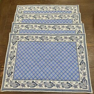 Pierre Deux French Country Provencal Paisley Cotton Quilted Placemats 4 Pc